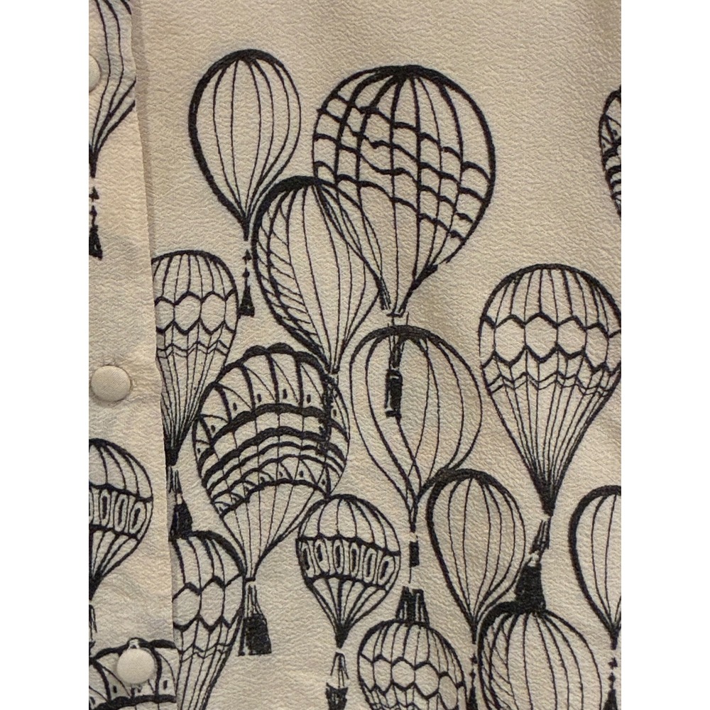 Zara Basic Women Cream Hot Air Balloon Print Short Sleeve Button Up Shirt Small - Picture 3 of 7